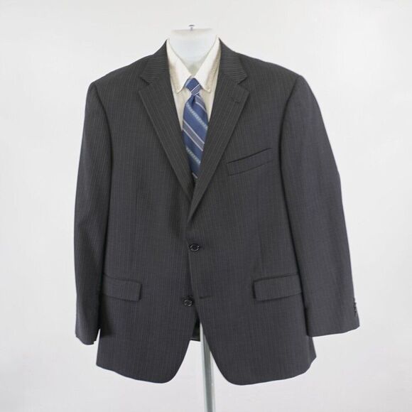 Hart Schaffner Marx Black Striped Wool 2 Button Suit Jacket 46R Tagged 48R - Picture 4 of 15